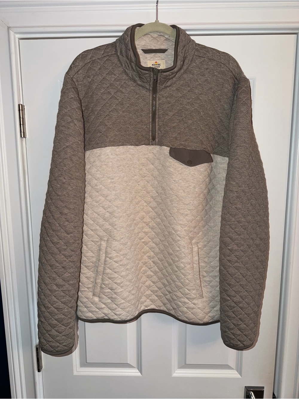 Men’s Marine Layer Quarter Zip Quilted Sweater Size XL Brown/Cream